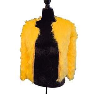 Yellow Faux Fur Zipper Short Jacket with Side Pockets XL, NWT